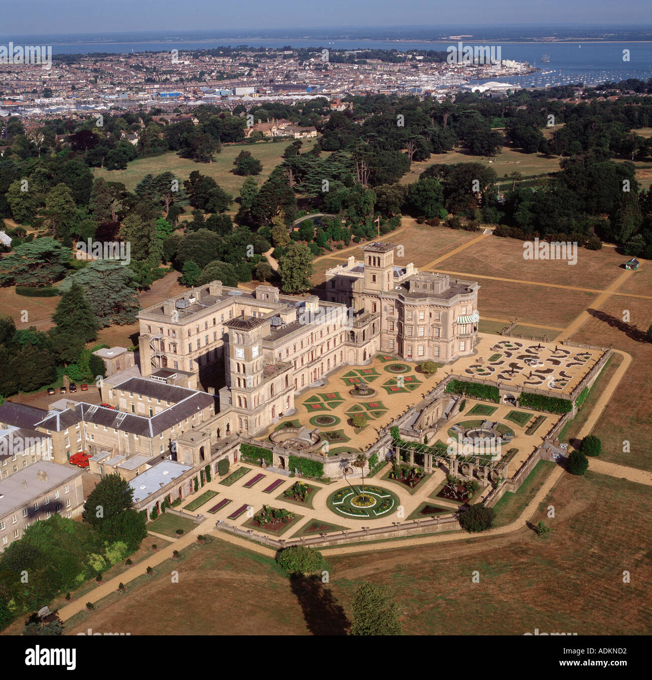 Osborne House jardins à île de Wight UK Vue aérienne accueil de la reine Victoria Banque D'Images