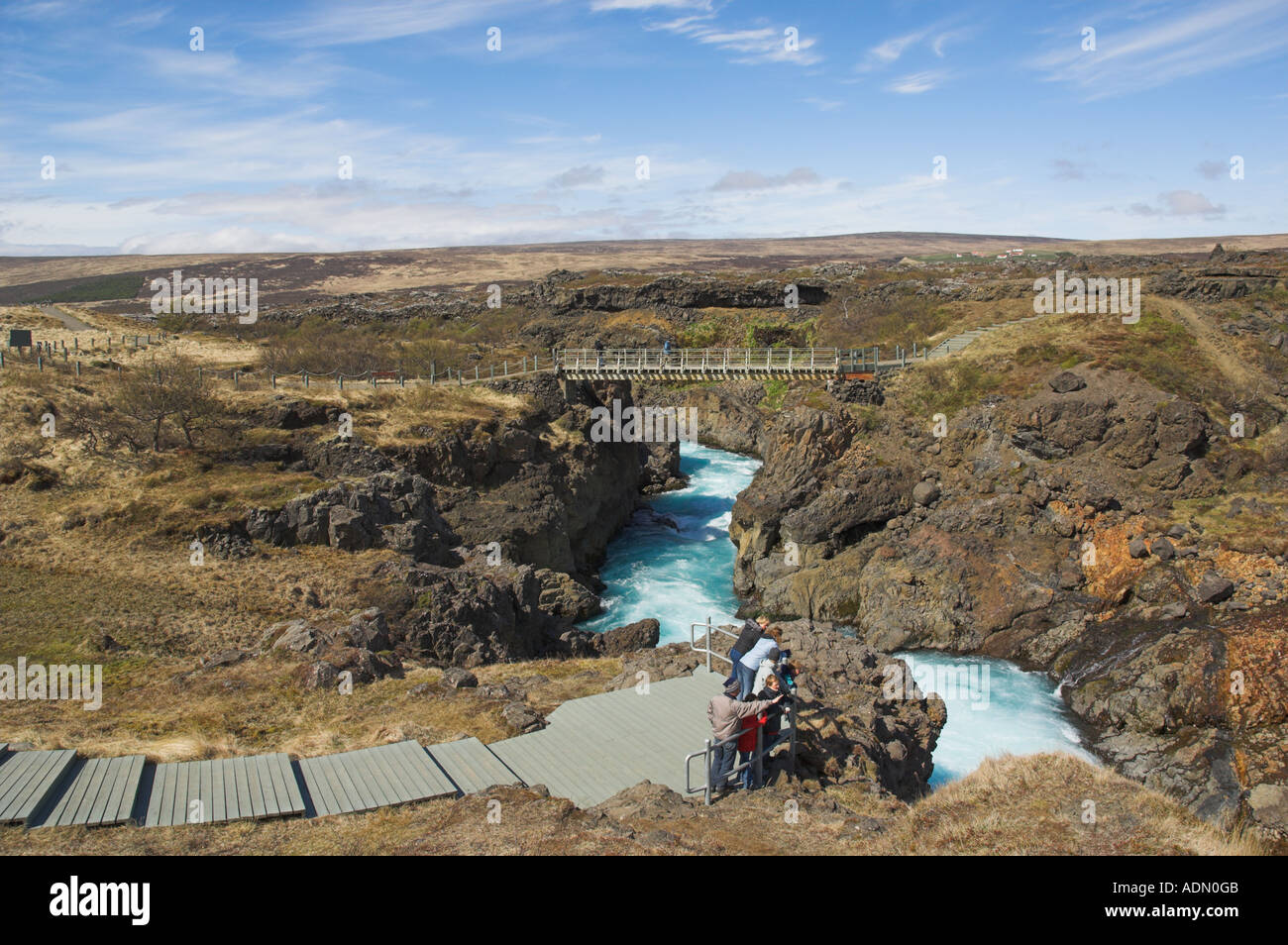 Vue de la rivière glaciaire et Barnafoss Hvita près de Akureyri Islande de l'Ouest Europe de l'UE Banque D'Images