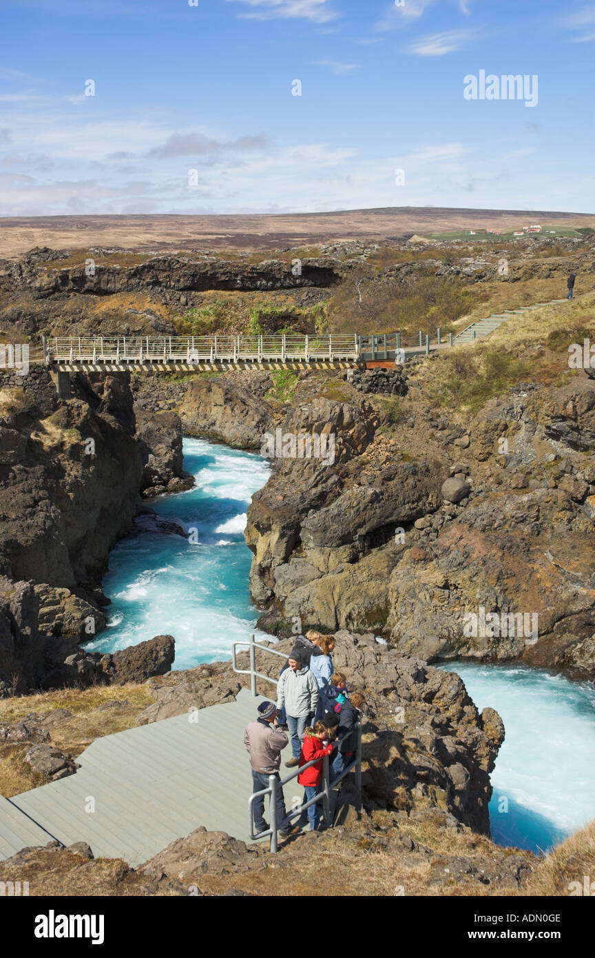 Vue de la rivière glaciaire et Barnafoss Hvita près de Akureyri Islande de l'Ouest Europe de l'UE Banque D'Images