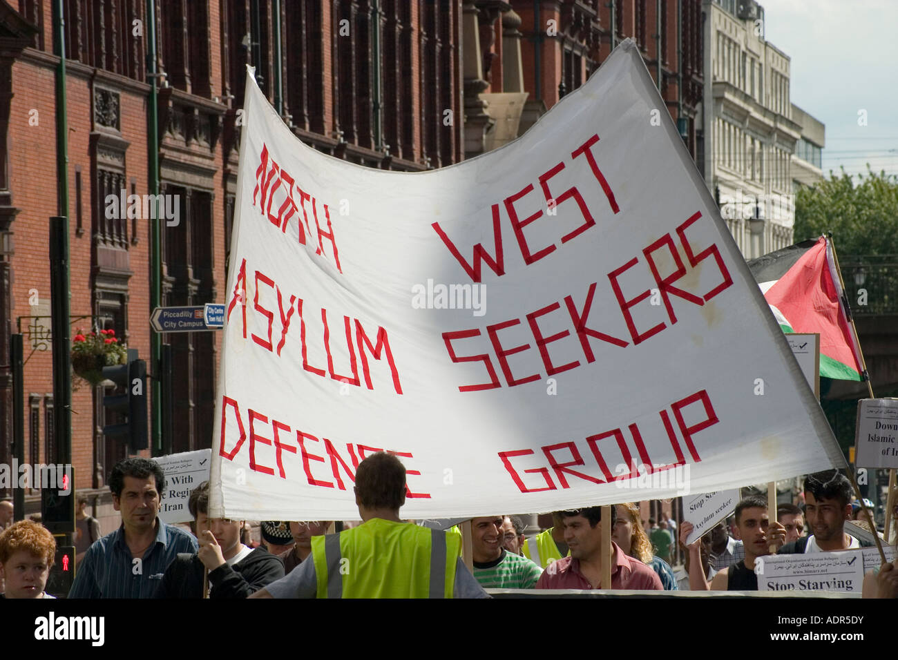 Les demandeurs d'asile manifestation Oxford Road Manchester Banque D'Images