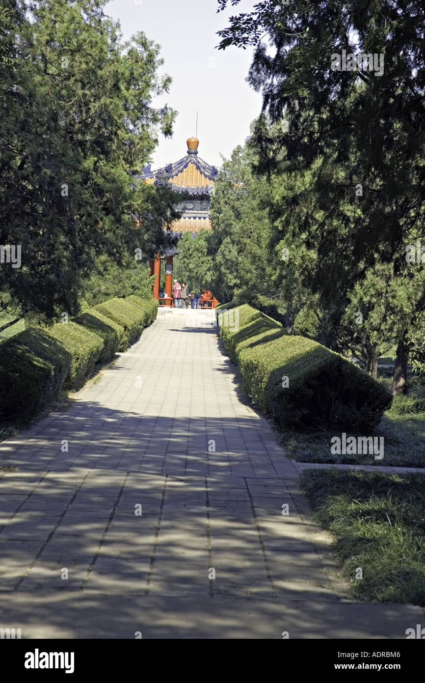 Chine Pékin Walkway dans les jardins des temples dans le Temple du Paradis Park Banque D'Images