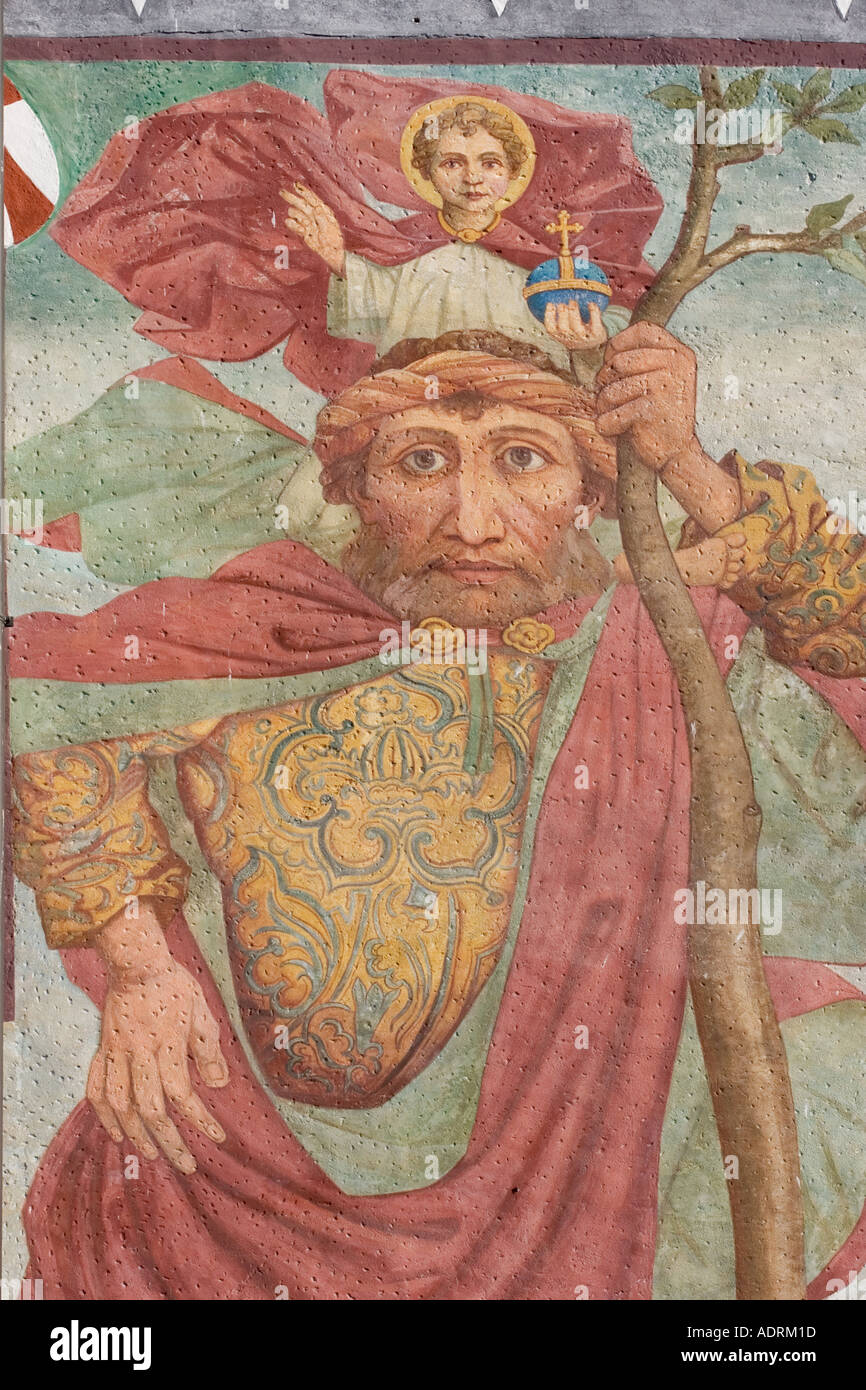 Fresques de l'église Saint Christophe Saint Michel en Imst Tyrol Autriche Banque D'Images