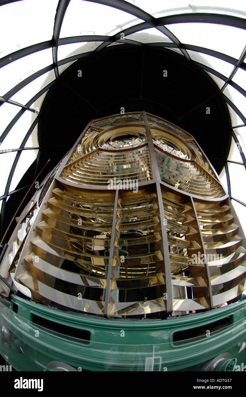 Close up de l'ampoule en haut de Portland Bill lighthouse à Portland, dans le Dorset England UK Banque D'Images
