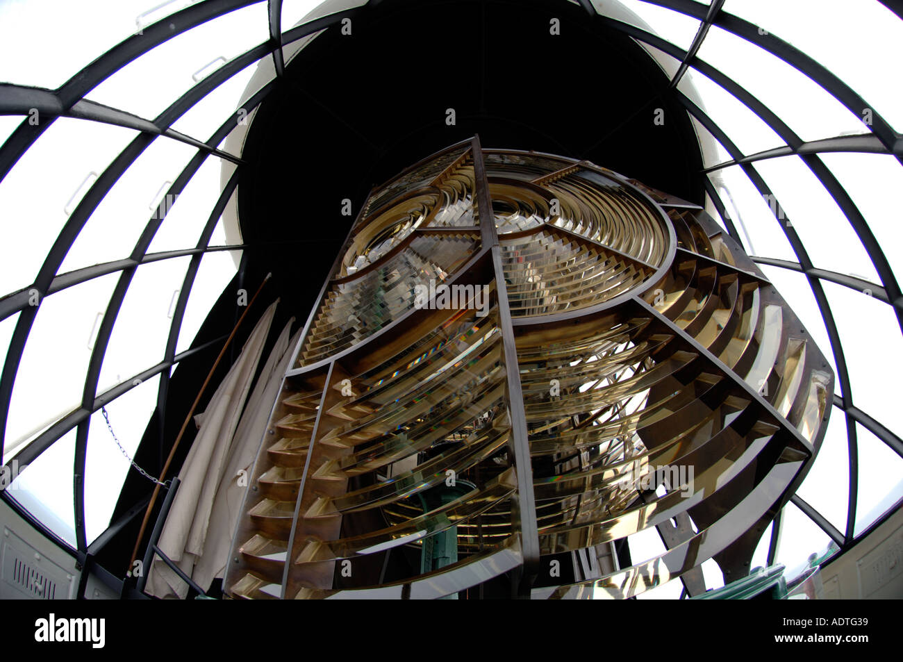 Close up de l'ampoule en haut de Portland Bill lighthouse à Portland, dans le Dorset England UK Banque D'Images