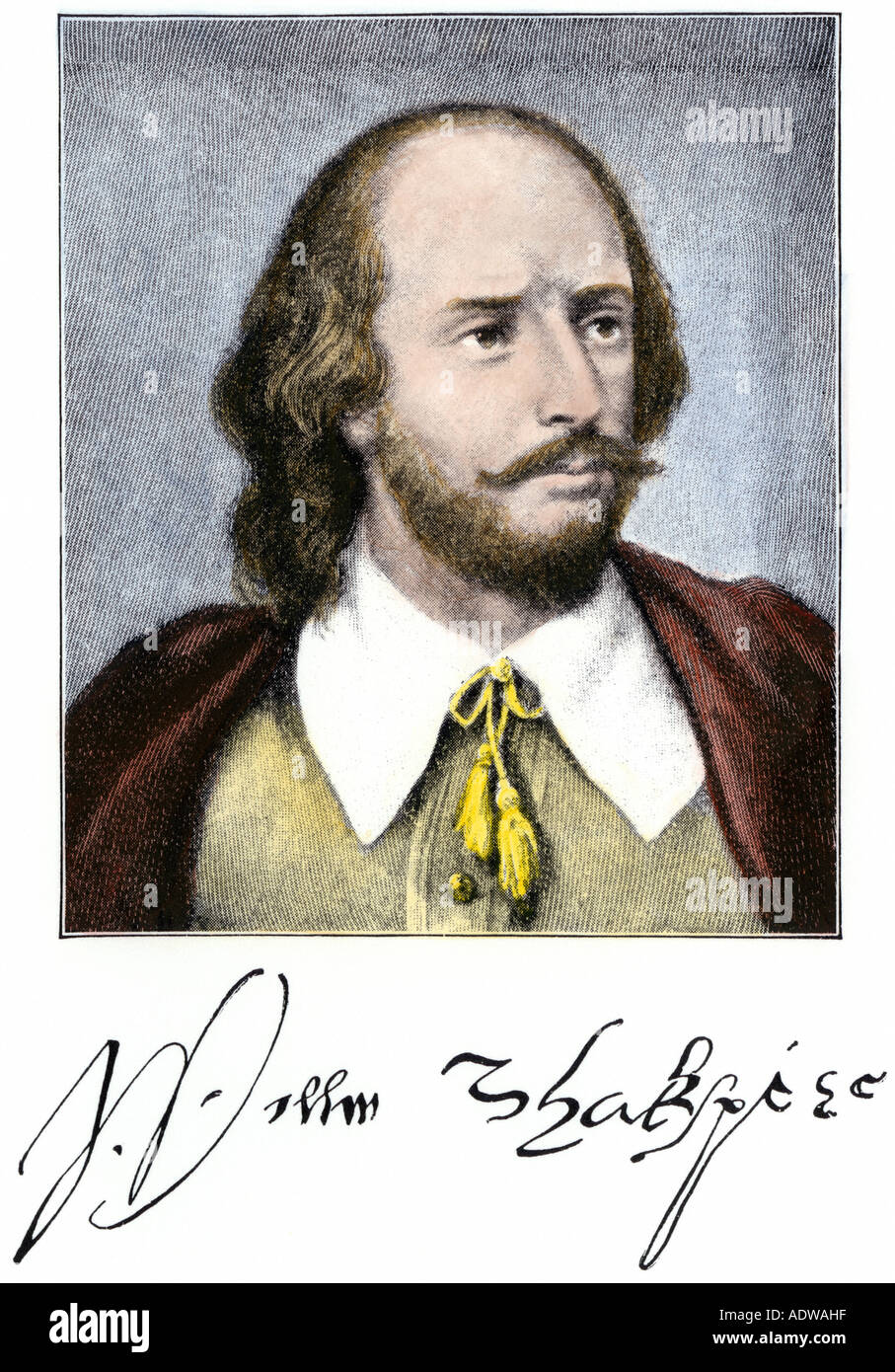 William Shakespeare avec autographe. La main, d'une illustration de demi-teinte Banque D'Images