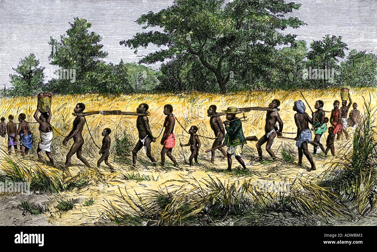 Les Africains capturés pour être vendus comme esclaves. À la main, gravure sur bois Banque D'Images