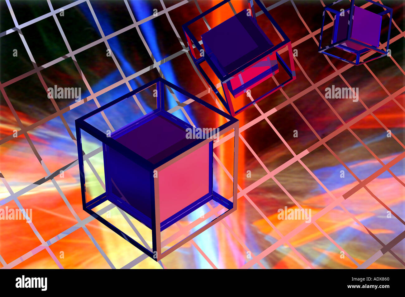 Illustrations de cubes cube image virtuelle image rendue traversant en diagonale lors de la communication de l'information données réseau Banque D'Images