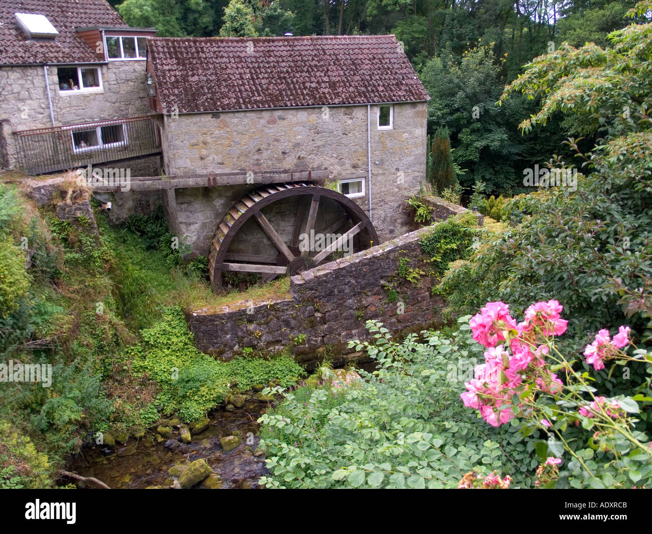 Vieux pont désaffecté à millwheel Vicaires Clackmannanshire Dollar Ecosse Banque D'Images