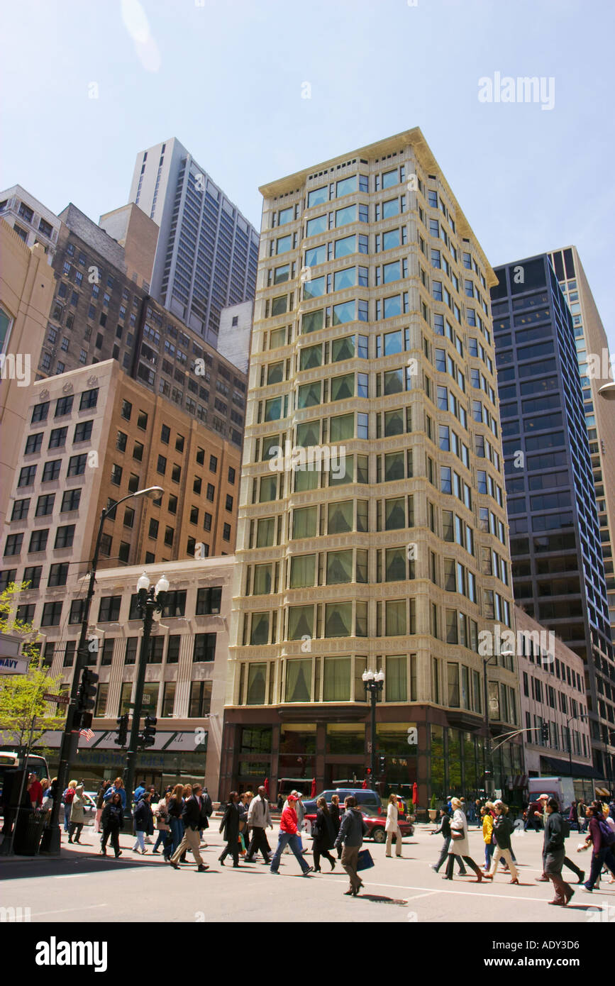 L'ILLINOIS Chicago Reliance Building State Street piétons en concordance construit 1890 s shoppping district Hotel Burnham Banque D'Images