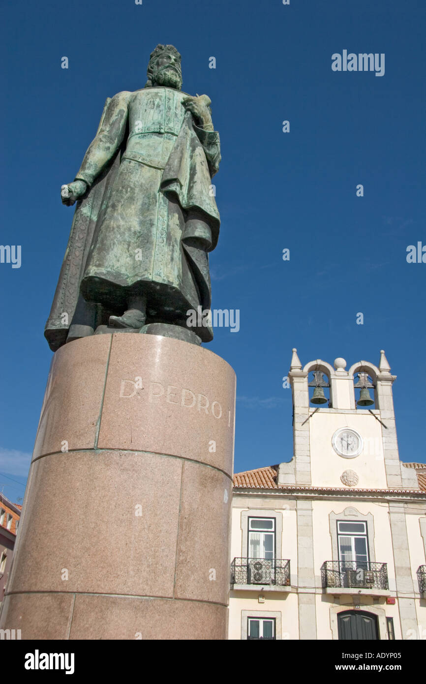 Cascais Portugal statue de Pedro I à Praca 5 de Outubro Banque D'Images