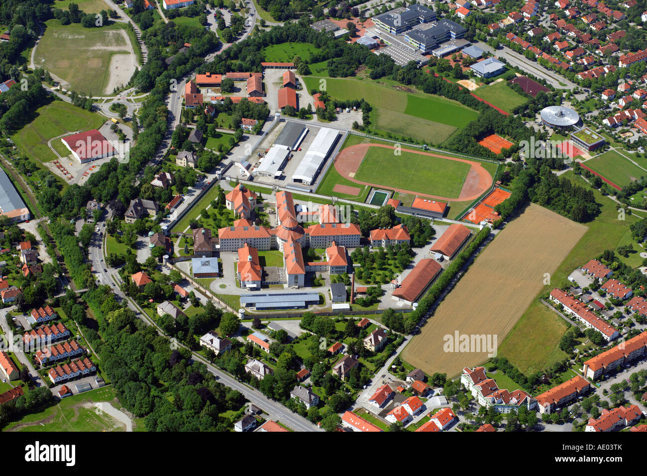 Terrain de sport et la prison, la prison de Hitler, l'Allemagne, Bavière, Oberbayern, Upper Bavaria, Landsberg am Lech Banque D'Images