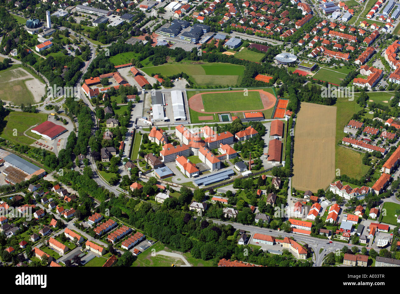 Terrain de sport et la prison, la prison de Hitler, l'Allemagne, Bavière, Oberbayern, Upper Bavaria, Landsberg am Lech Banque D'Images
