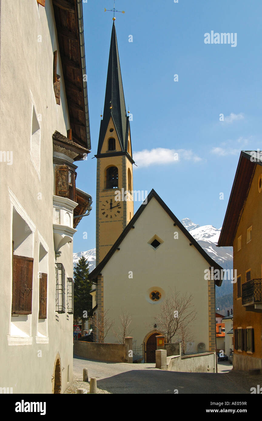 S-Chanf église réformiste Engadine Suisse Banque D'Images