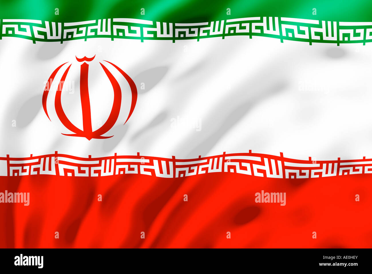 Le drapeau iranien illustré avec des vagues causées par le vent Banque D'Images