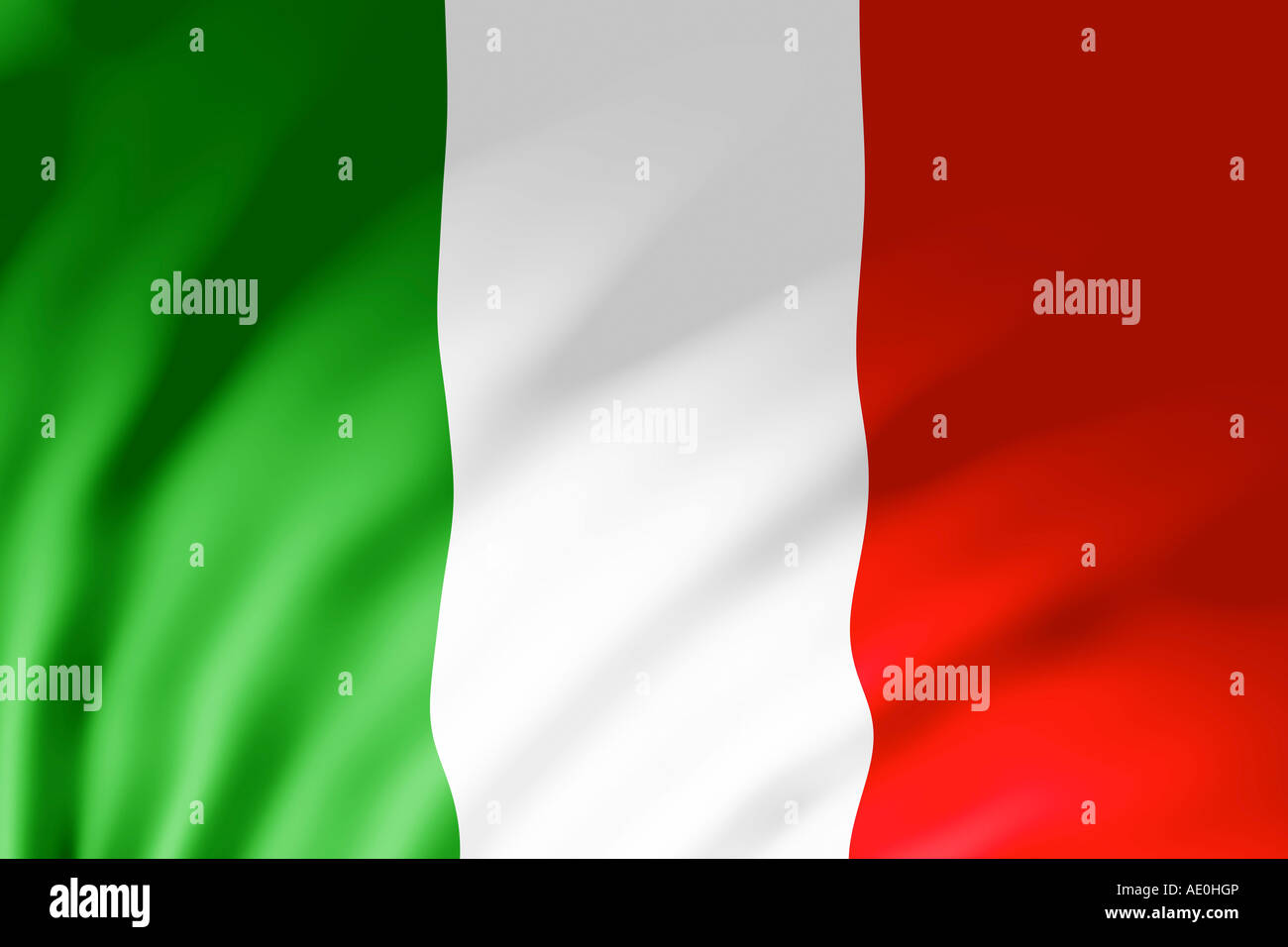 Le drapeau italien illustré avec des vagues causées par le vent Banque D'Images