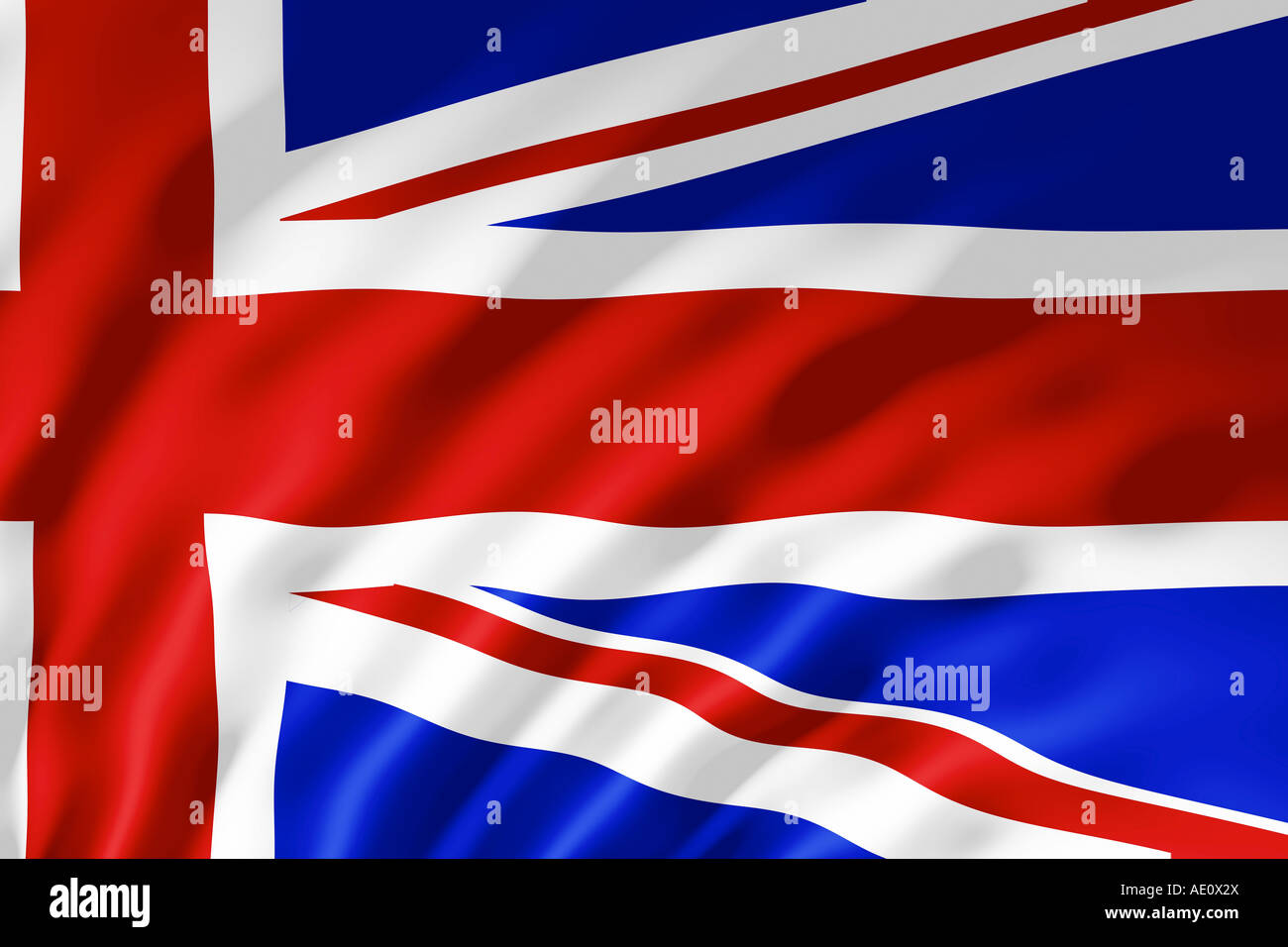Le drapeau anglais illustré avec des vagues causées par le vent Banque D'Images