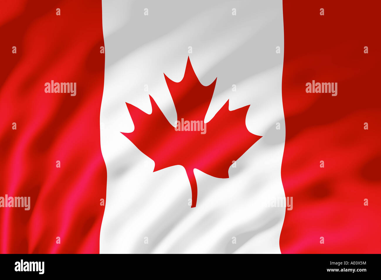 Le drapeau canadien illustré avec des vagues causées par le vent Banque D'Images