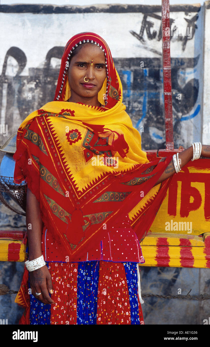 Gitane indienne sari, le port, l'Inde, Rajasthan Banque D'Images
