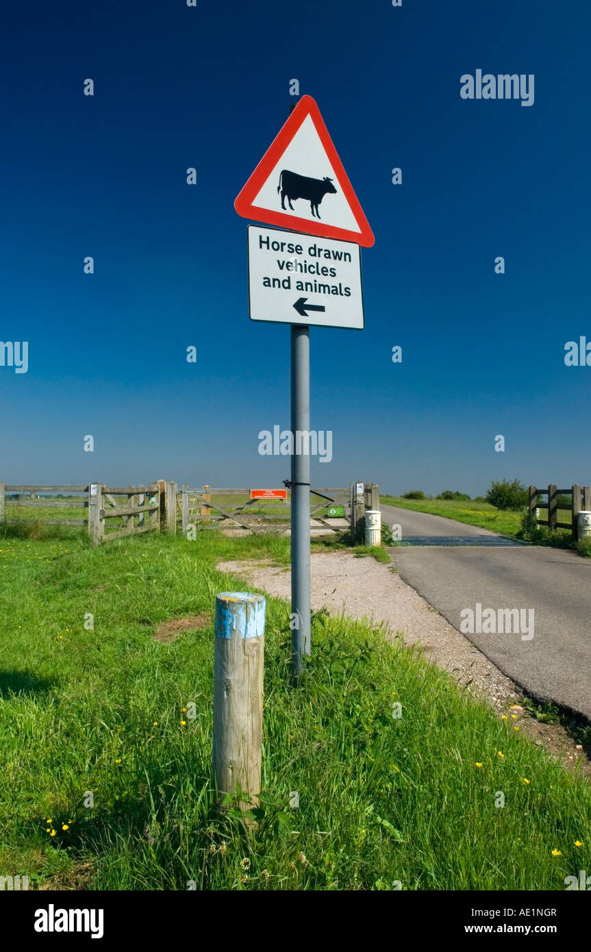 Les véhicules tirés par des chevaux et animaux signer vu sur les fossés Lane à Fairdean Downs près de Coulsdon Surrey England UK Banque D'Images