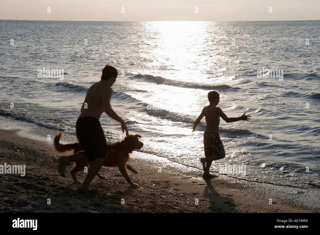 Indiana Lake Michigan Indiana Dunes State Park, Beverly Shores, garçons, garçon, enfant enfant enfant enfants jeunes jeunes jeunes y Banque D'Images