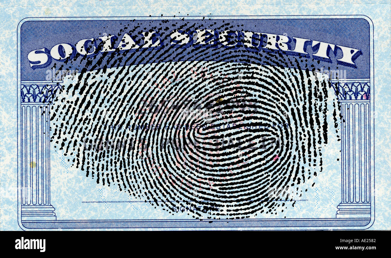 Carte de sécurité sociale des États-Unis avec l'impression de doigt abstract Banque D'Images
