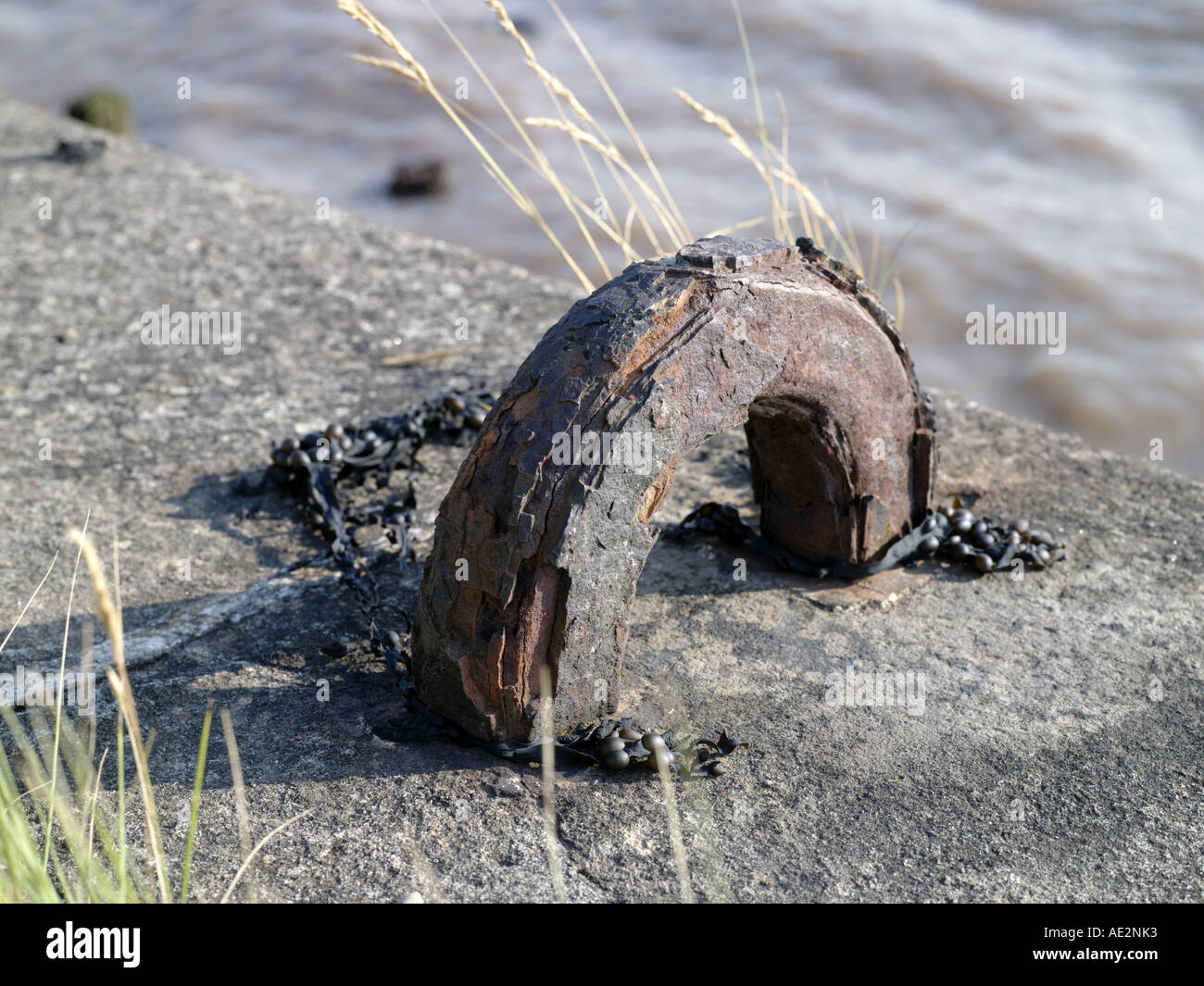 Ancien Anneau d'amarrage de rouille, l'estuaire de la Humber, dans le Nord de l'Angleterre Banque D'Images