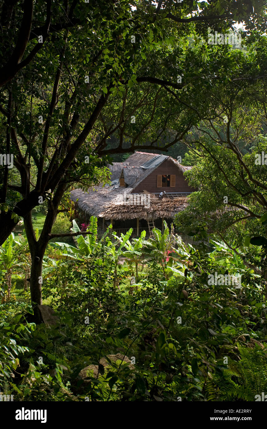 Vieille maison créole sur l'île de La Digue, Seychelles Banque D'Images