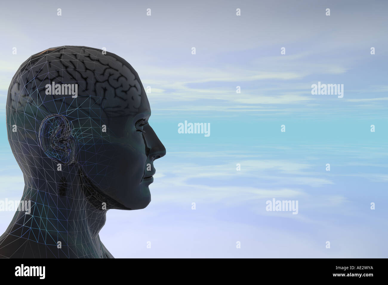 Tête d'homme de fer avec brain Banque D'Images