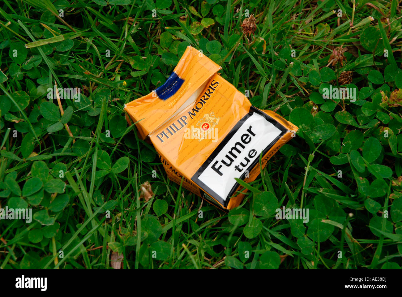 Écrasés et jetés paquet de cigarettes français Banque D'Images