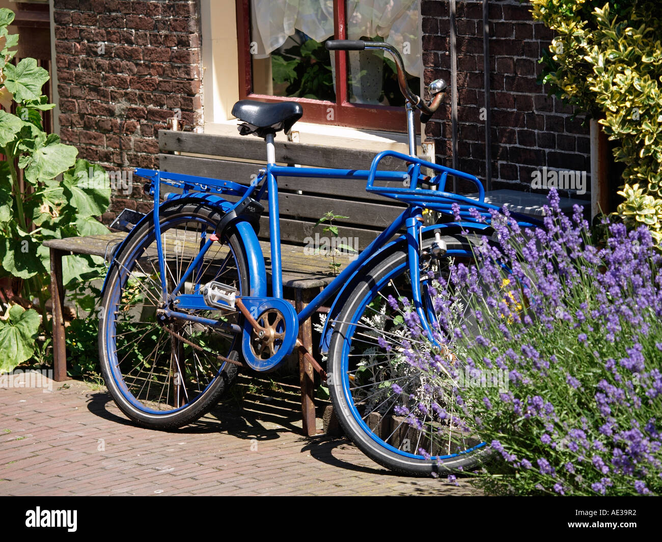 Kronan bleu vif location garé contre une maison à Delft aux Pays-Bas Design classic avec le statut de culte Banque D'Images