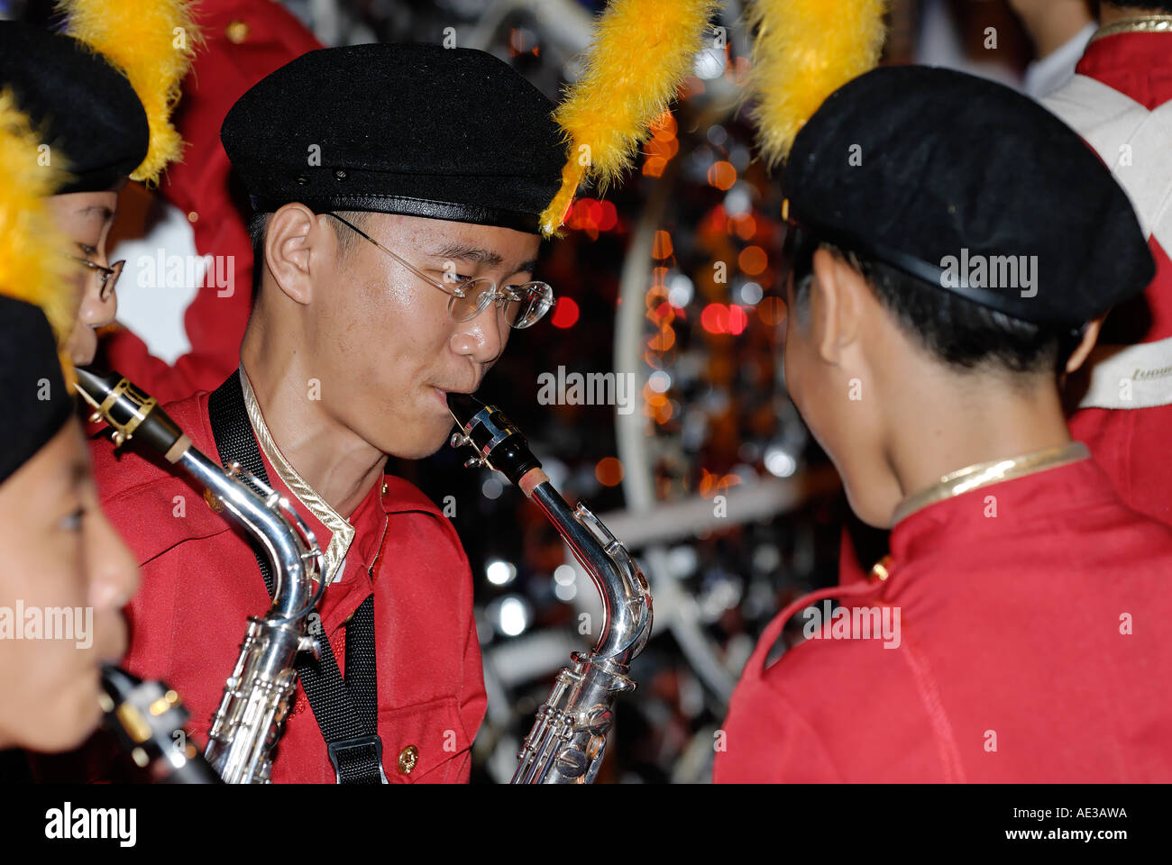 Chingay - musiciens jam avant le début de la Chingay Parade à Singapour Banque D'Images