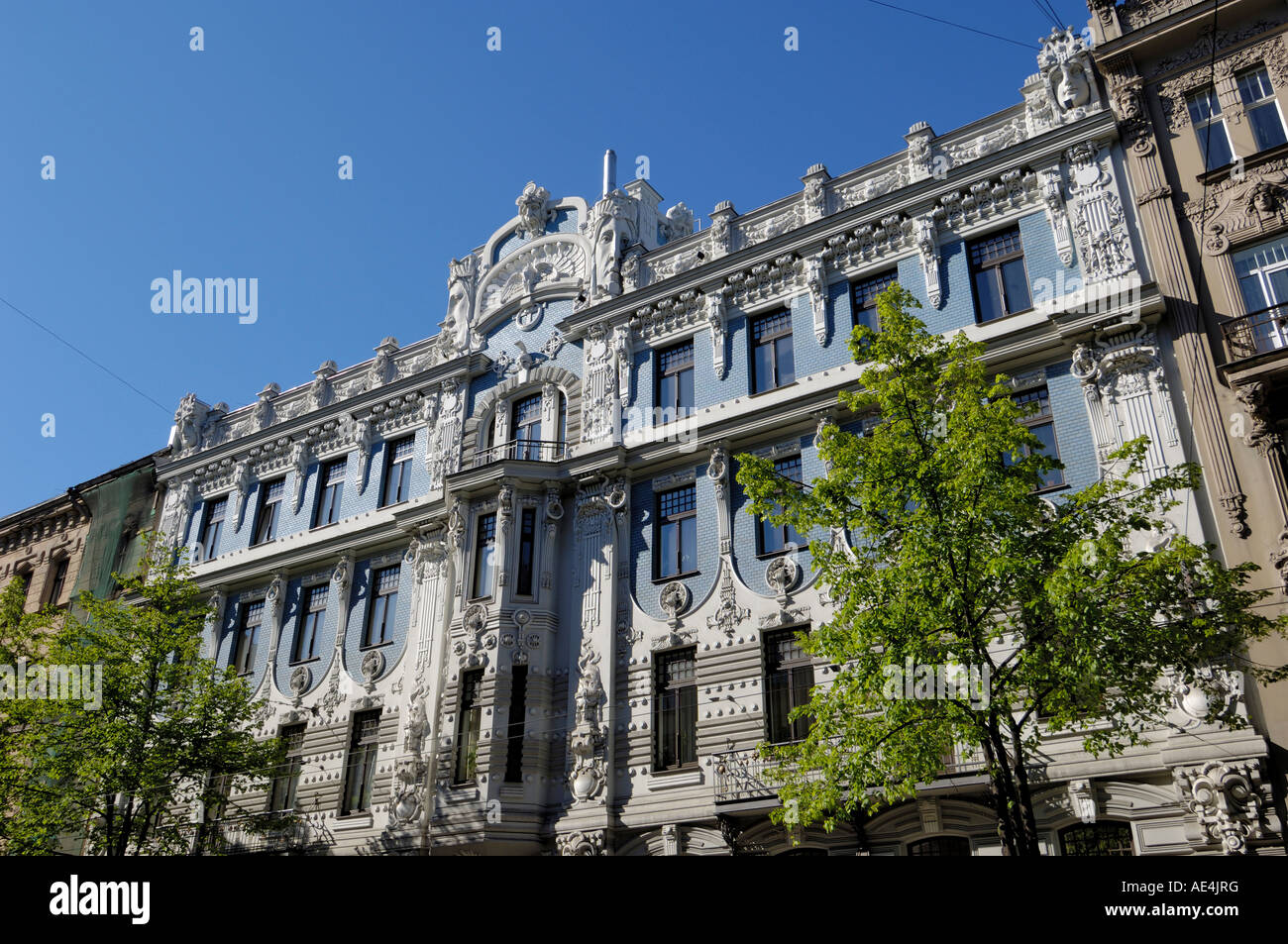 L'architecture Art nouveau, 10b Elizabetes iela, conçu par Mikhaïl Eisenstein, Riga, UNESCO World Heritage Site, Lettonie Banque D'Images