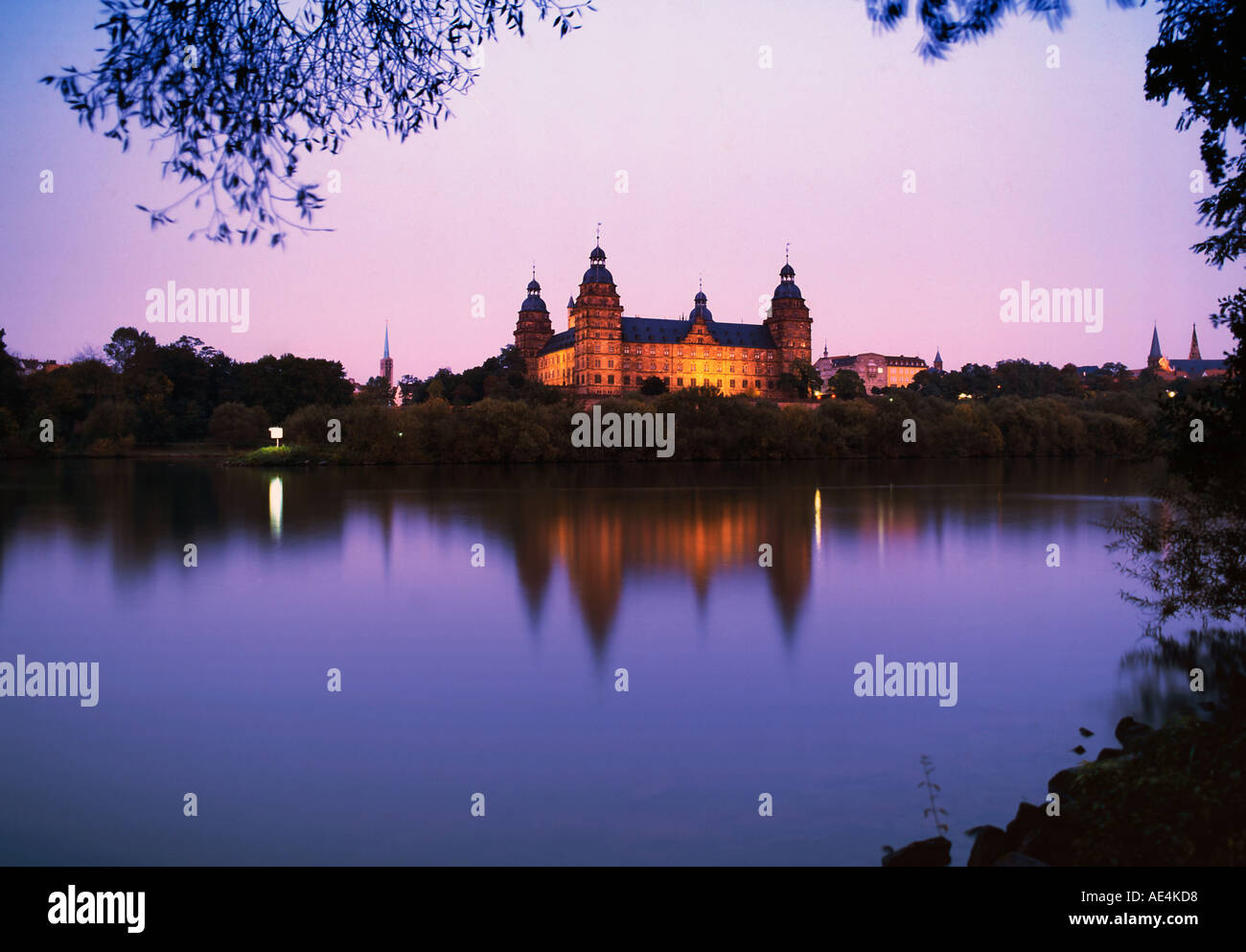 Le château de Johannisburg Aschaffenburg Allemagne main coucher du soleil Banque D'Images