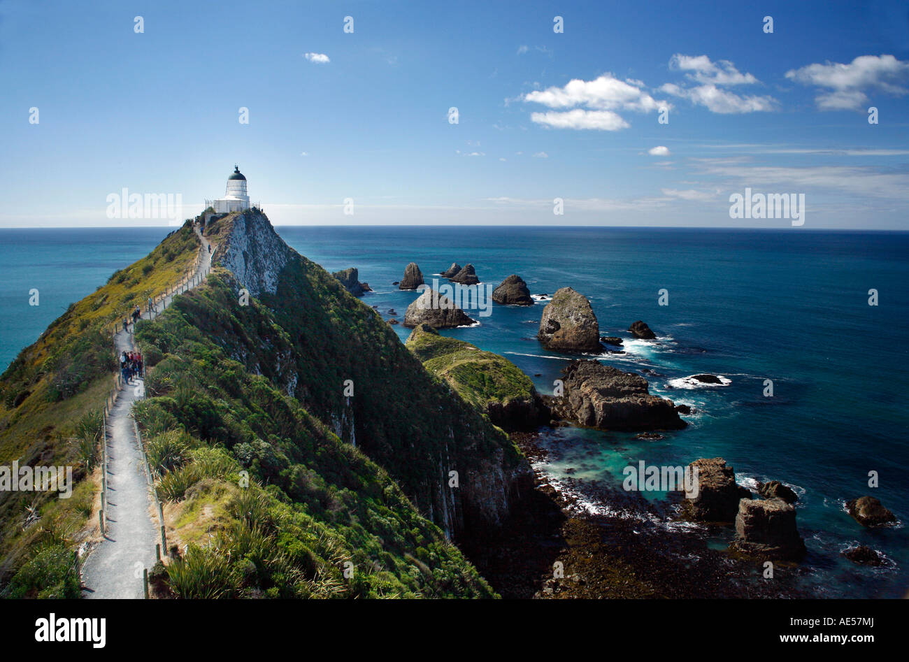 Nugget Point Lighthouse, Catlins, île du Sud, Nouvelle-Zélande Banque D'Images