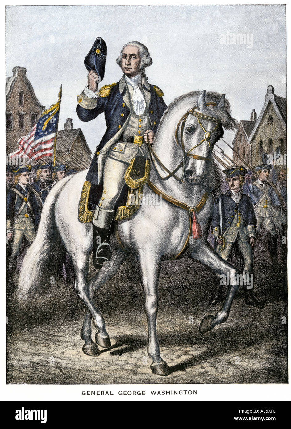 Le général George Washington des troupes de la parade de l'Indépendance américaine. La main, d'une illustration de demi-teinte Banque D'Images