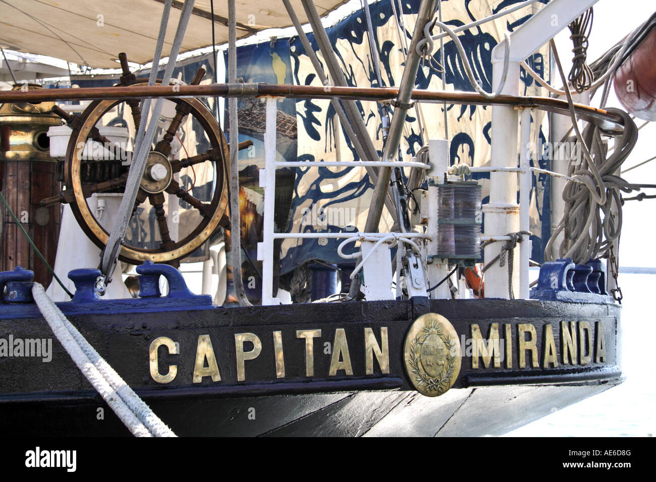 Stern de Capitan Miranda navire école. Banque D'Images