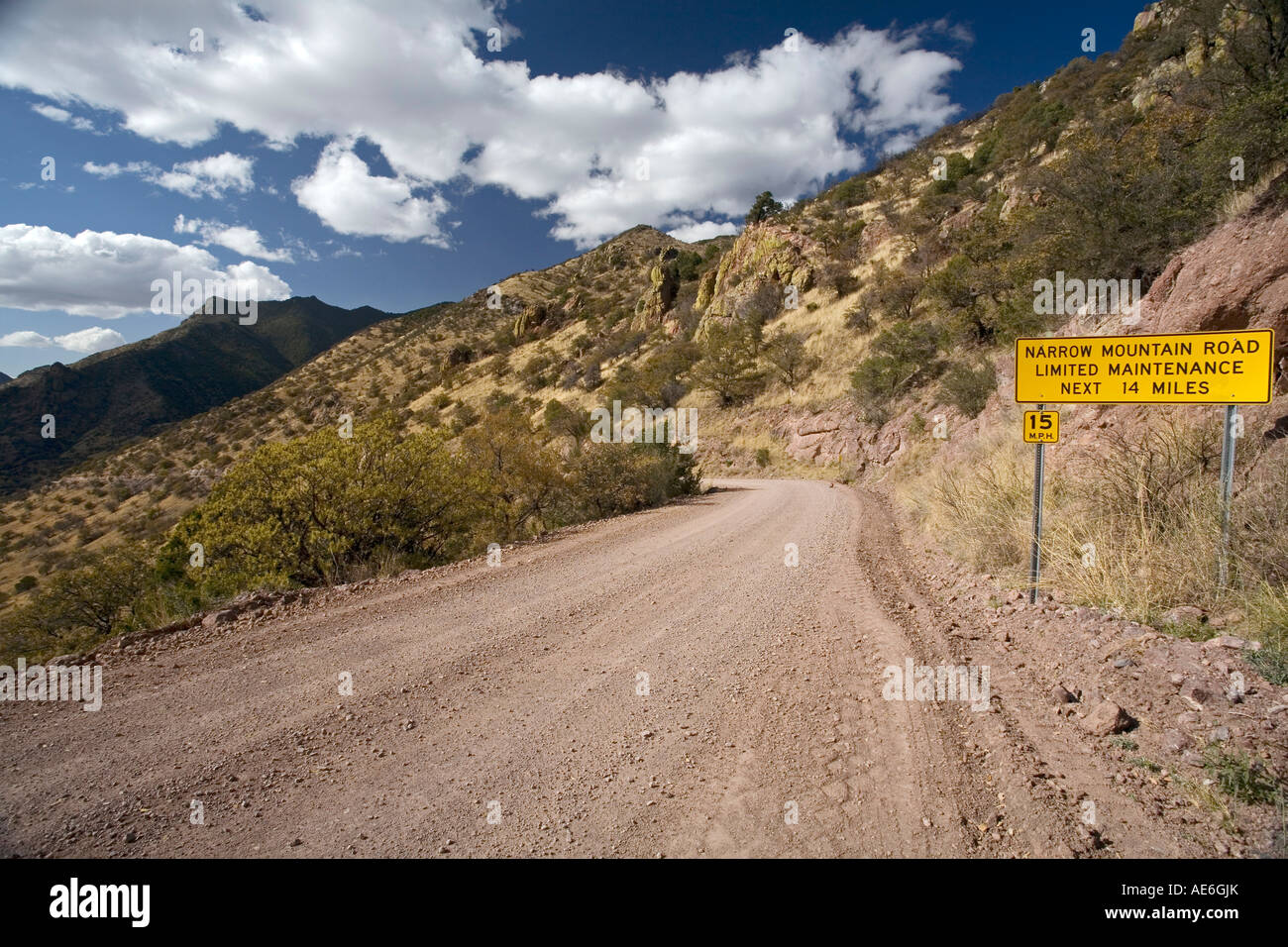 Scenic route de terre se déplace le long des contreforts des montagnes Huachuca près de Sierra Vista, Arizona Banque D'Images