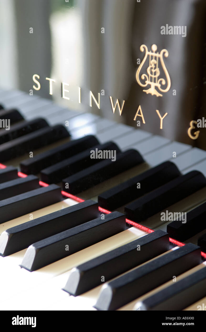 Close up de touches de piano d'un grand piano Steinway. Banque D'Images