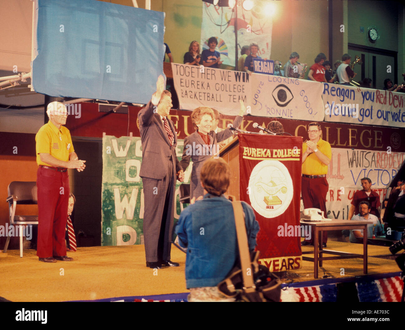 La campagne de Ronald Reagan à la présidence des États-Unis d'Amérique Octobre 1980 à Eureka Eureka College Illinois son al Banque D'Images