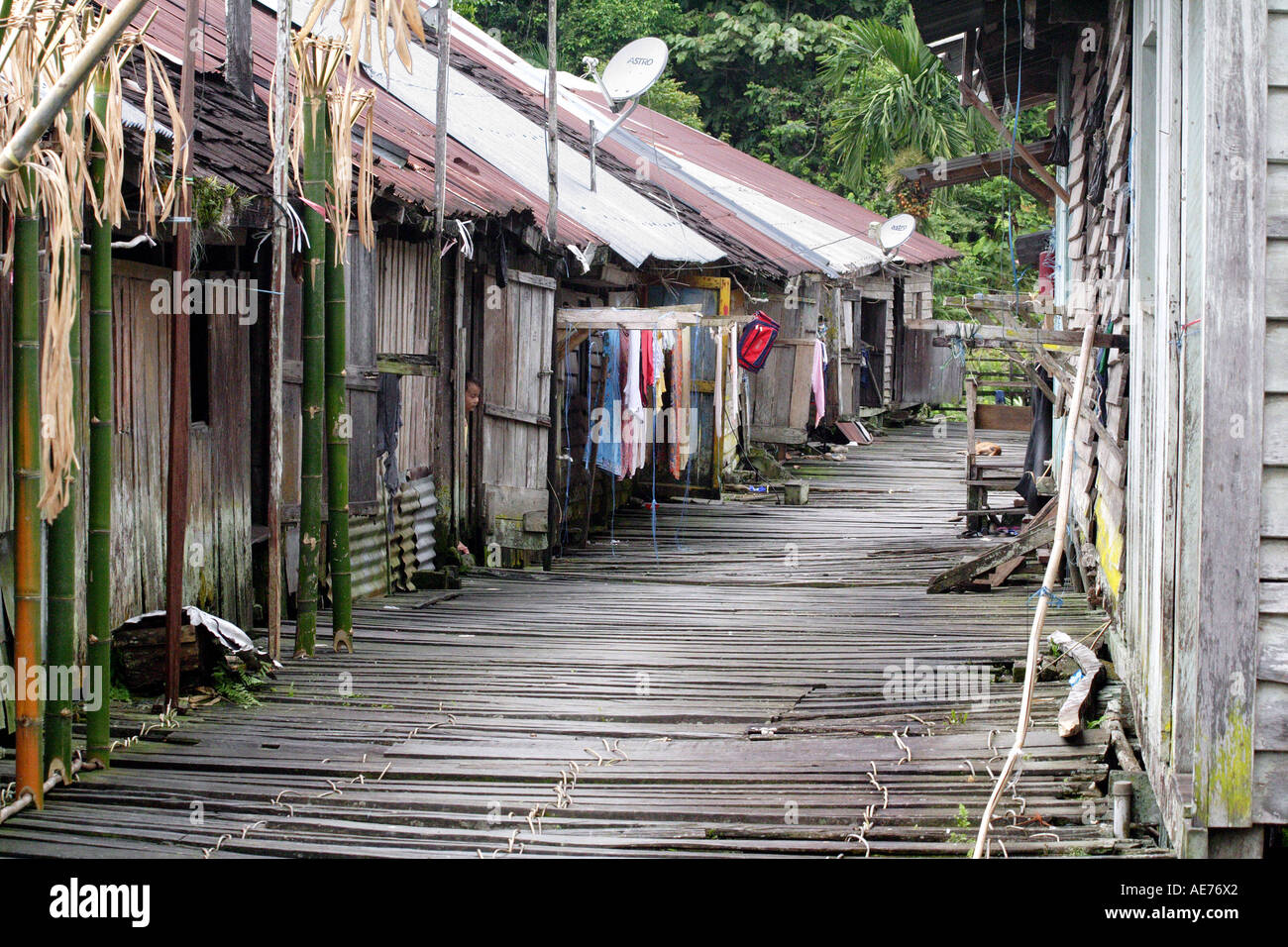 Rumah Bundong, une longue maison traditionnelle Iban, Kapit, Sarawak, Bornéo, Malaisie Banque D'Images