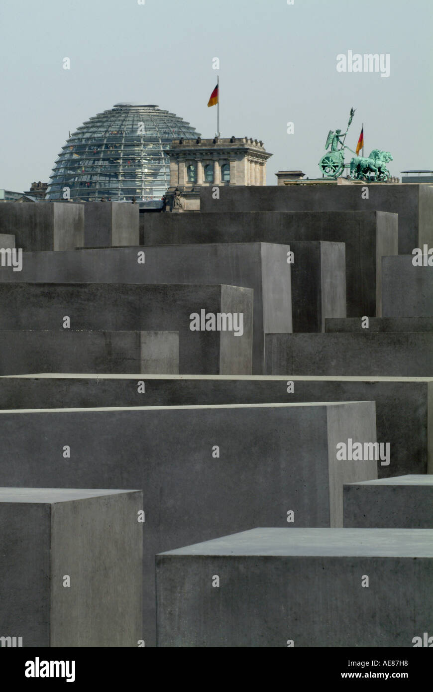 Holocaust Memorial, Berlin, Brandebourg, Quadrige, le Reichstag. Banque D'Images