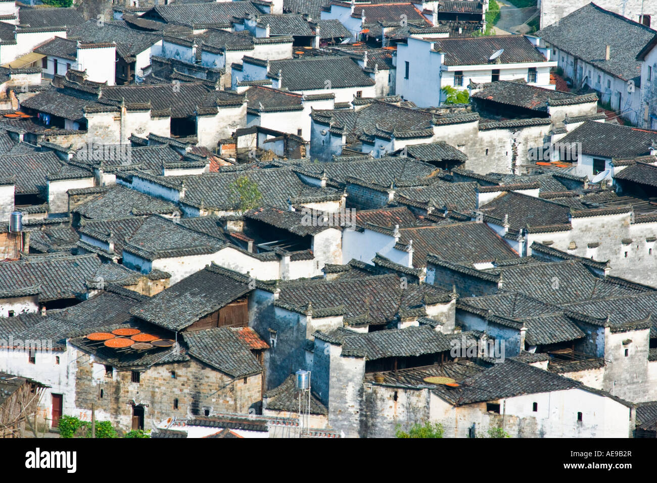 Vue sur le toit de style Huizhou Antique Likeng Village Wuyuan County Chine Banque D'Images