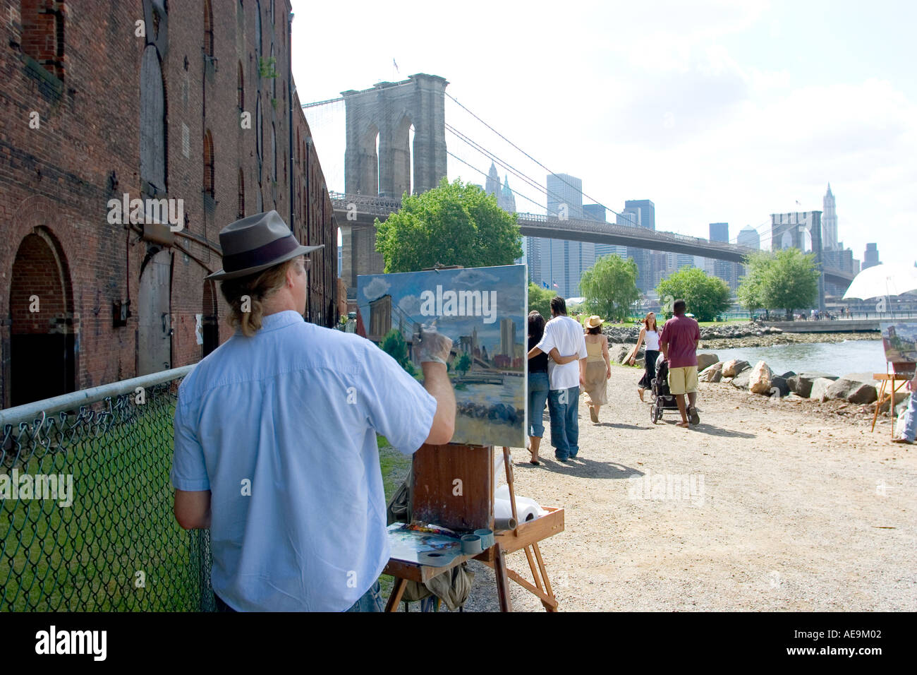 Une peinture de l'artiste le pont de Brooklyn Brooklyn NY USA Banque D'Images