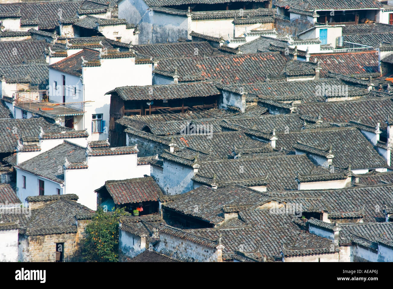Vue sur le toit de style Huizhou Antique Likeng Village Wuyuan County Chine Banque D'Images