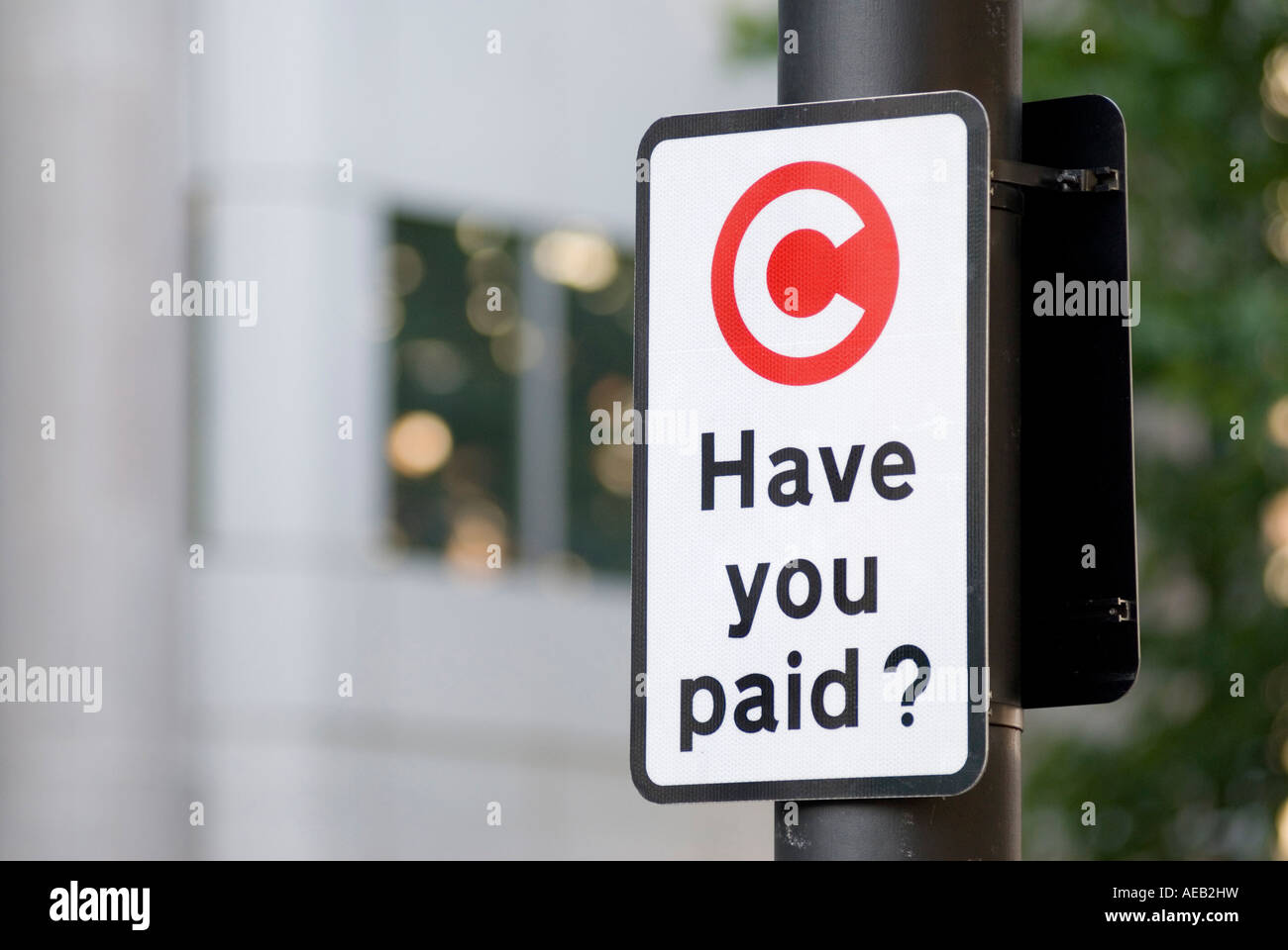 Congestion charge signe ont payé au début de la zone de charge de Central London UK Banque D'Images