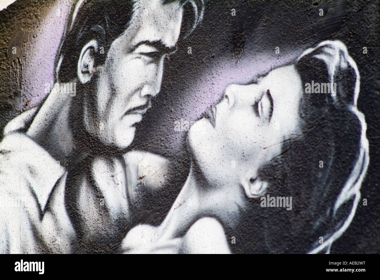 Dessin de Clark Gable et Vivian Leigh sur mur extérieur d'édifices sur Hollywood Boulevard Los Angeles Californie Banque D'Images