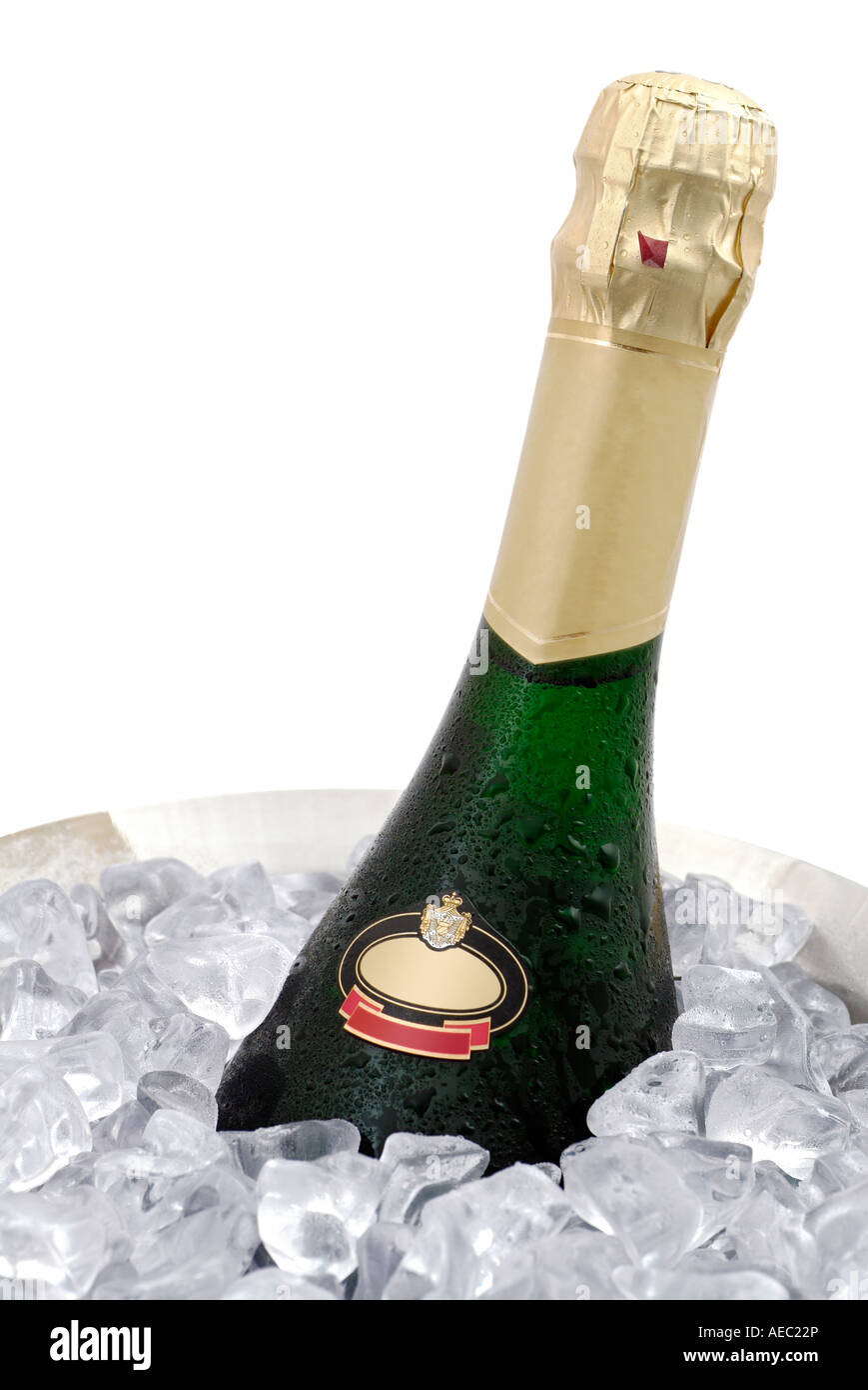 Bouteille de champagne dans un seau à glace Banque D'Images