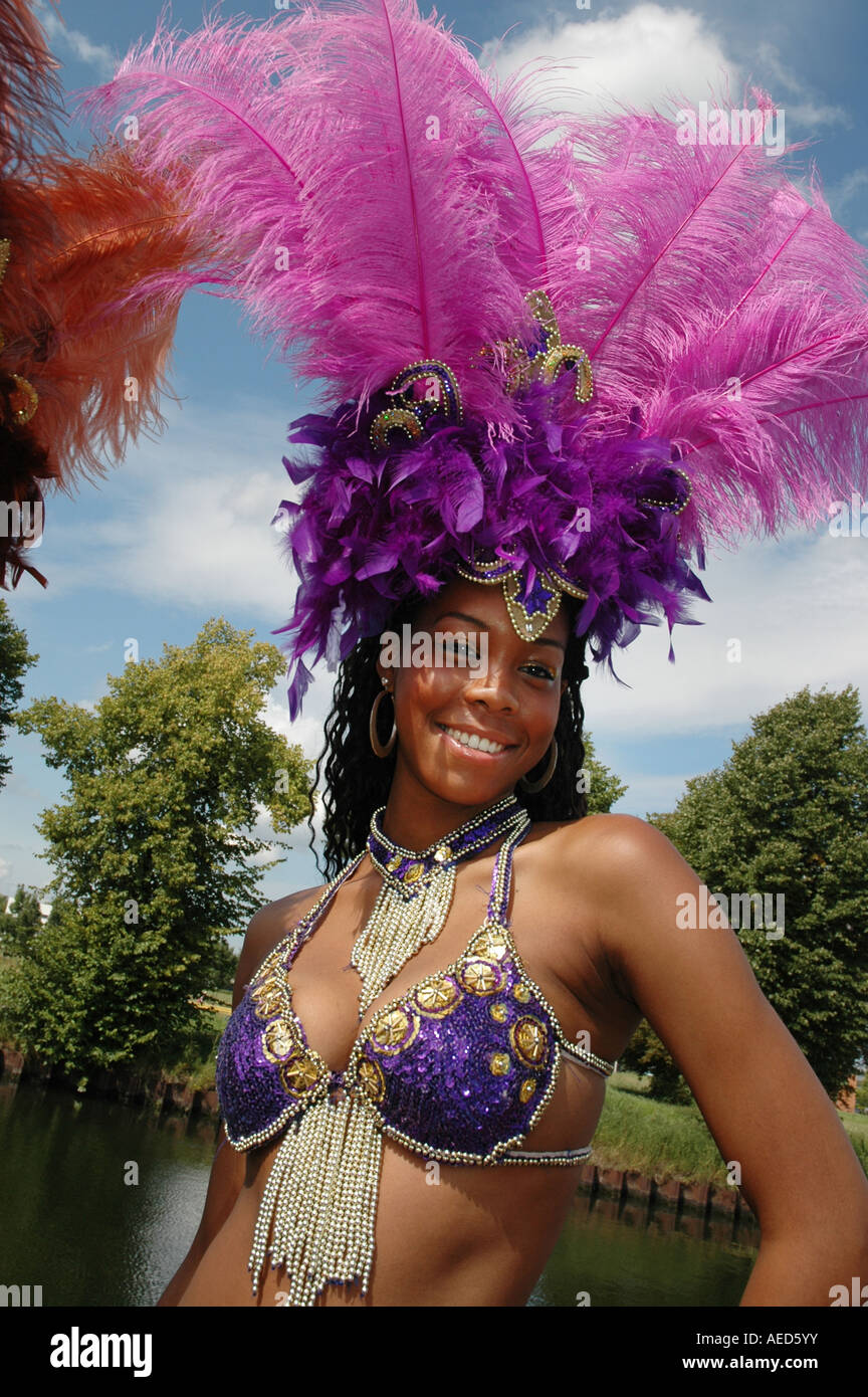 Portrait of a lady at Caribbean summer Carnival Pays-Bas Banque D'Images