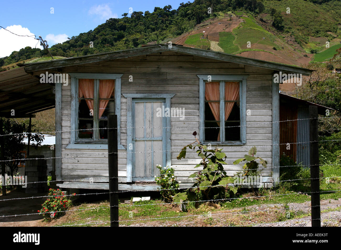 Les travailleurs pauvres (une maison) trouvés dans les montagnes où l'agriculture est le seul moyen de vie, Cerro Punta, Chiriqui, au Panama. Banque D'Images
