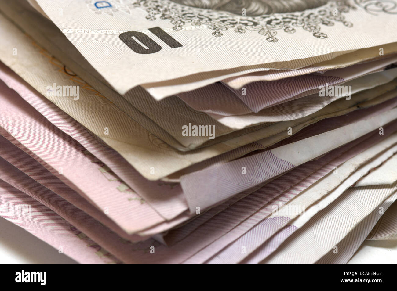 Pile de billets de banque britannique utilisé confessions mixtes Banque D'Images